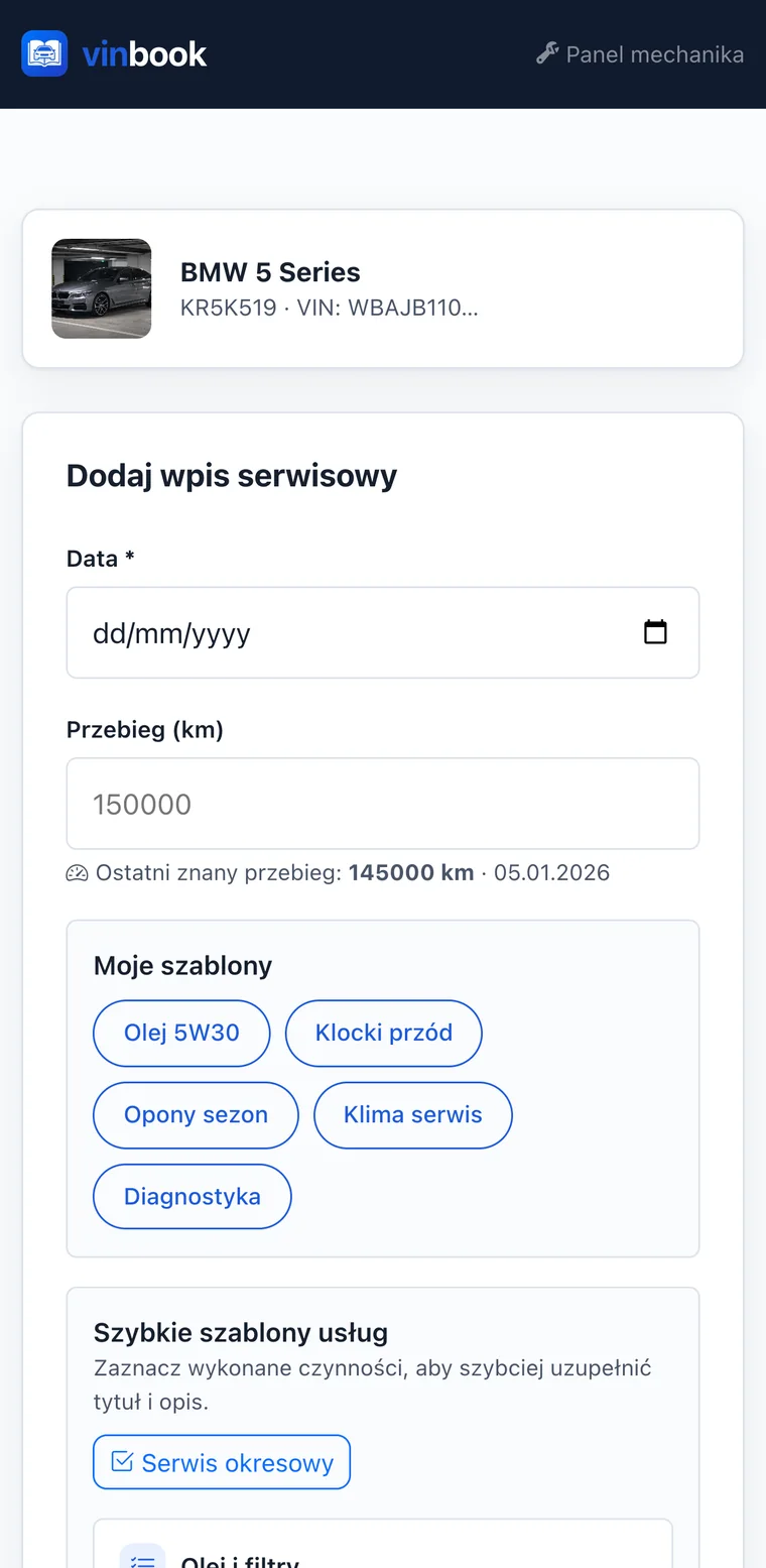 Mechanic adding a service entry via QR